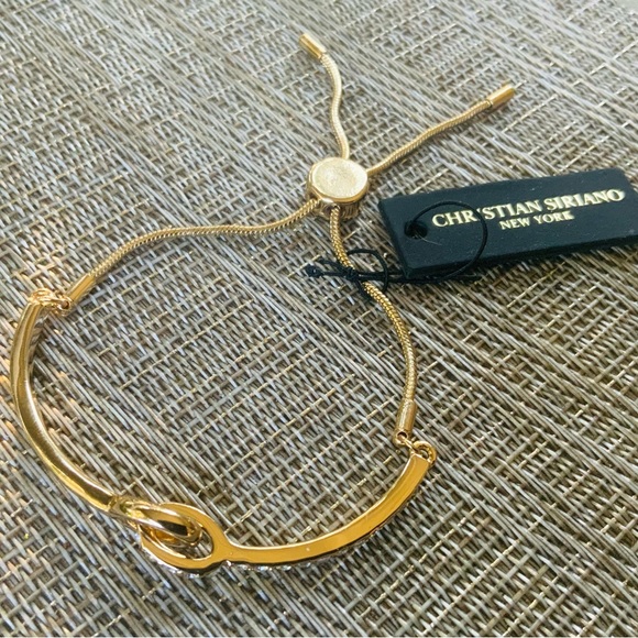 CHRISTIAN SIRIANO BRACELET ⭐️ GOLD TONE Metal KNOT/CRYSTAL SLIDER ⭐️NEW W/TAGS - Picture 4 of 7